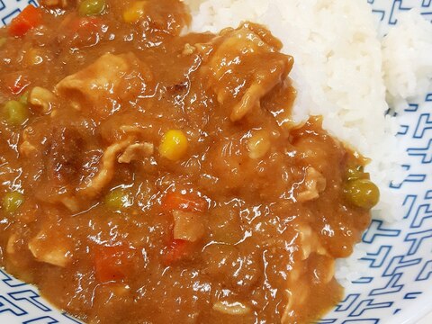 フライドオニオンで！豚肉とMベジタブルのカレー♪